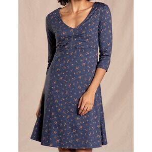 Toad&Co Rosalinda Floral Dress Navy‎ Granola Babydoll Fairy Grunge 3/4 Sleeve